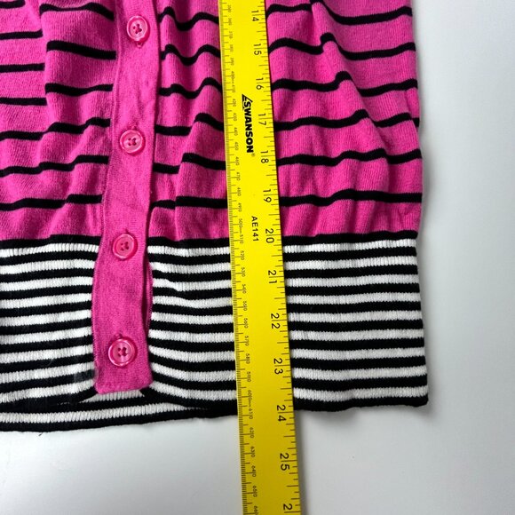 Ann Taylor Loft Cardigan Sweater Women M Stripe 3/4 Sleeve Button Up Pink Orange - Picture 9 of 12